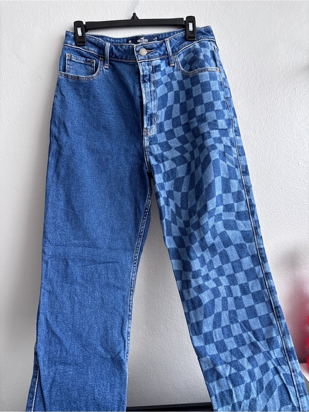 Hollister Two-Tone Blue Checkerboard Straight Jeans